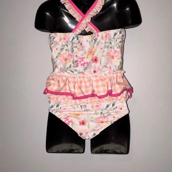 Cheeky Plum Floral Orange and Pink Kids Swim Bikini - Picture 2 of 4